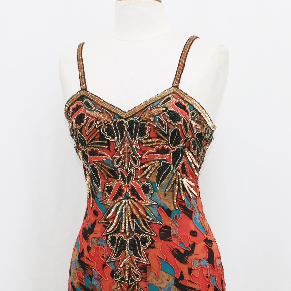JASDEE Vintage Short Dress Hand Work Bead & Sequins On Silk Style 5007M